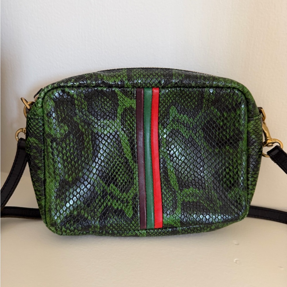 Clare V Green Snake Pattern Crossbody Bag